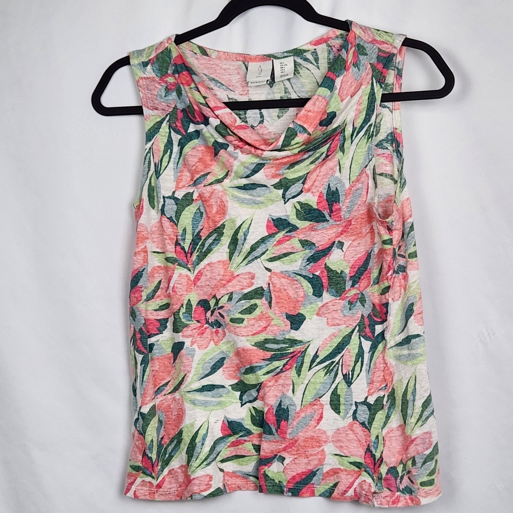 Joie Womens 100% Linen Top Sleeveless Floral Pink Green and‎ Blue Size Large